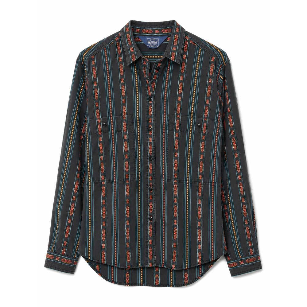 Vintage 80s Woolrich‎ Woman Southwestern Striped Button Down Shirt Black